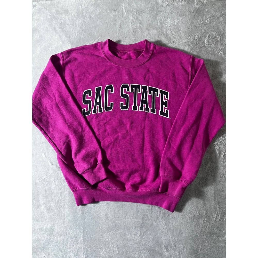 Y2K Sac State Hornets Crewneck Sweatshirt Magenta Pink Mens Collegiate Pullover